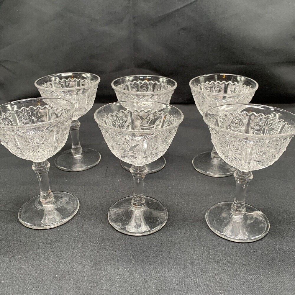 Vintage Duncan and Miller Cordials Clear Sandwich Glass Port Sherry Wine Stems